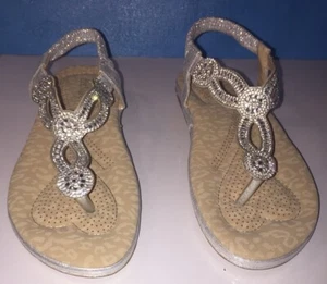 Bella Marie Viola-2 Silver Rhinestone Thong Strap On Elastic Women Size 8 - Picture 1 of 10