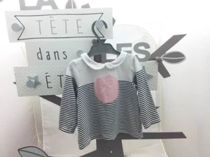 Obaibi haut manche longue blanc rayé bleu motif macareux bébé 6 mois - Picture 1 of 2