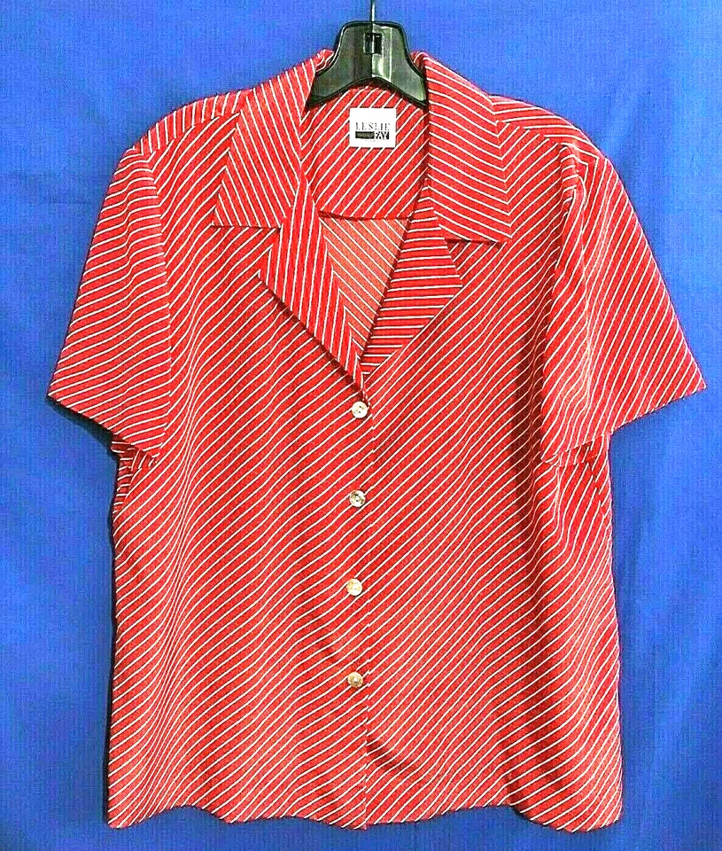Camisa/Top LESLIE FAY Vintage CREPE Abotonada Rojo/Blanco RAYAS DIAGONALES Talla L Foto 1 de 4