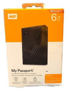 WD -My Passport 6TB External USB 3.0 Portable Hard Drive - Blk - NEW - FAST SHIP - Picture 1 of 3
