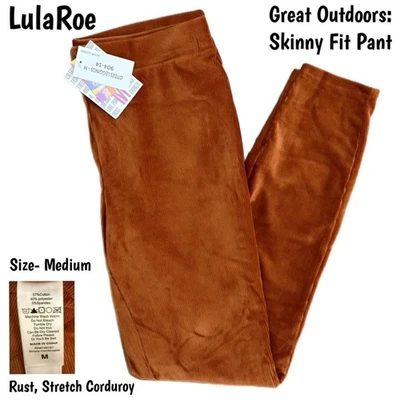 Lularoe Outdoor Collection Skinny Fit Pant Rust Medium NWT STRETCH CORDUROY - Image 1 of 2