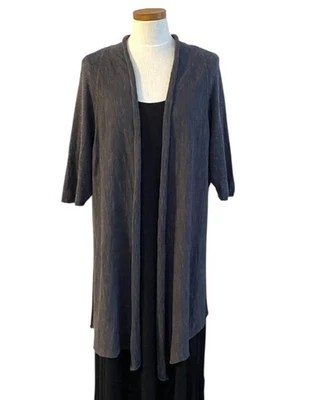 Cárdigan Eileen Fisher Talla 2X Frente Abierto Lino Algodón Suéter Gris Oscuro Azul Foto 1 de 4