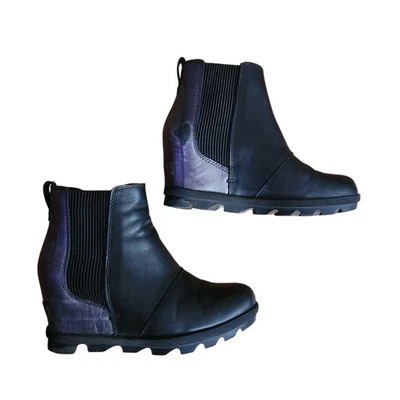 Sorel Joan of Arctic Wedge II Women's 7 Black Metallic Leather Chelsea Booties - Image 1 of 4