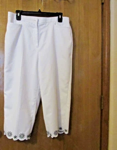 TANJAY Damen Hose bestickter Saum weiß einfarbig Gr. 12 Polyester HQ - Bild 1 von 4