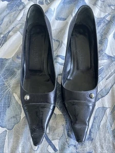 Vintage Chanel kitten heel brown leather CC logo captoe pointed toe 39 1/2 - Picture 1 of 11