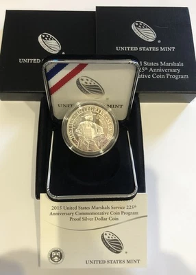 2015 US Marshals Service 225th Anniversary Proof Silver Dollar w/Box and COA - Image 1 of 3
