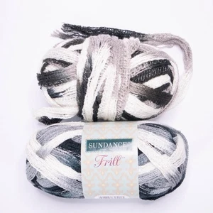 Sundance Frill Yarn 2 Skeins Metallic Acrylic Polyester Knitting Black Gray Whi - Picture 1 of 9