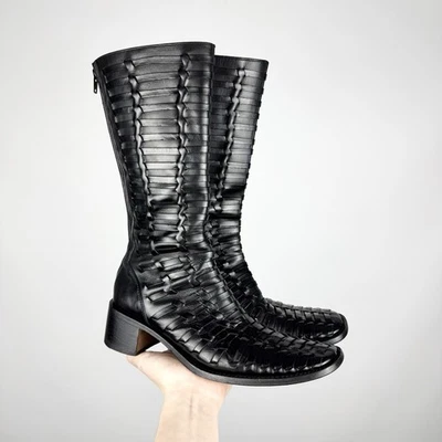 Botas Gianni Barbato de Couro Tecido Mão AvantGard Western Preto Antigo Tamanho 37 - Imagem 1 de 4