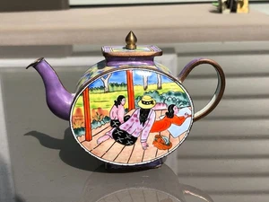 KELVIN CHEN Enamel on Copper Hand painted Mini Small Teapot - Gauguin - Picture 1 of 11