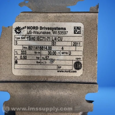 Nord 71L/4CUS GEAR MOTOR WITH 1SIS40-IEC71-71 L/4 CUS NEMA MOTOR 6834 - Image 1 of 4