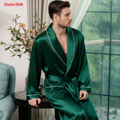 Roupões de banho masculinos 100% seda amoreira feitos sob medida em qualquer tamanho - Imagem 1 de 4