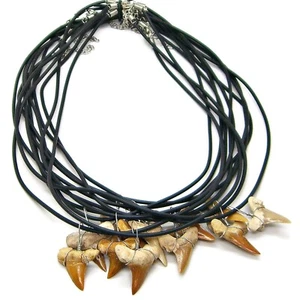 Wholesale 12 Pc Lots Fossil Sharks Teeth Tooth Necklaces 19-20.5 Inches Surfer - Picture 1 of 7