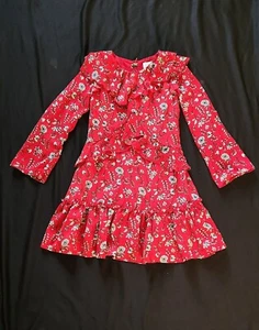 BCBG Girls Red Black Floral Ruffle Dress Size 10 - Picture 1 of 7