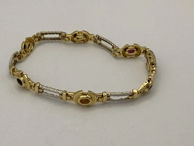 D220# Bi Color Edelstein Cabochon Armband  Gold 585 punziert  l: 20 cm - Bild 1 von 4