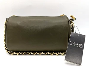 RALPH LAUREN BARREL SATCHEL Shoulder Bag Handbag Purse Olive Green/Brown NWT - Picture 1 of 9