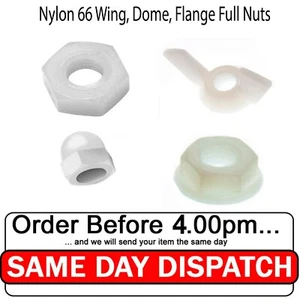 Nylon 66 Ala Brida Doma Tuercas Completas Color Natural M3, M4, M5, M6, M8, M10 - Imagen 1 de 6