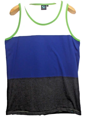 Camiseta sin mangas Burnside para hombre talla XL azul gris oscuro blanco verde ribete mezcla de algodón Foto 1 de 4