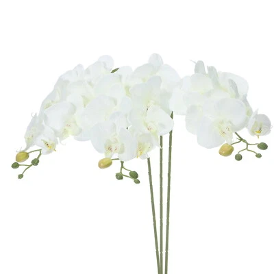3Pcs 31" 7 Heads Artificial Orchid Stems Faux Silk Phalaenopsis, White Foto 1 de 4