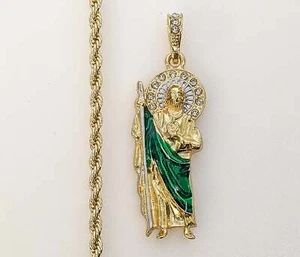 Ciondolo Placcato Oro San Giuda 4mm Catena Collana Oro San Giuda Dije Cadena Uomo - Foto 1 di 7