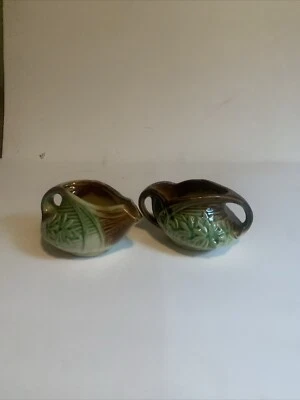 Vintage Mcm McCoy Creamer Sugar Brown Green Flowers Cottagecore - Image 1 of 4