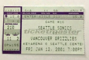 Biglietto NBA 2001 Seattle Supersonics Stub Vancouver prima partita Howard Schultz - Foto 1 di 2
