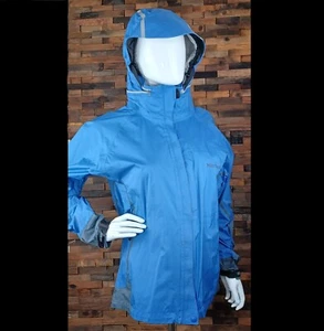 Marmot Womens Size M Rain Jacket Windbreaker Hooded Blue Full-Zip Blue Packable - Picture 1 of 15