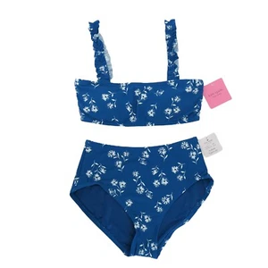 Kate Spade Women XS Dandelion Swimsuit Bikini Macaw Blue 2 pc Ruffle Floral NEW - Picture 1 of 8