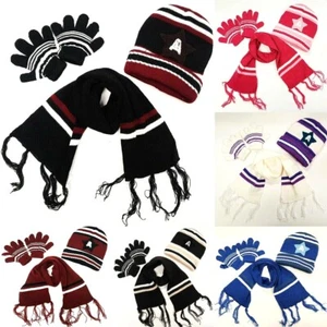 3-Pieces Winter Beanie Hat Scarf Gloves Set Warm Knit Skull Cap Boy Girl Kids - Picture 1 of 4