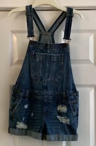 Aeropostale Latzhose Shorts Damen Small Distressed Denim Jeans Shortalls Bibs - Bild 1 von 7