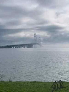 NUEVO 8x10 VISTA DE FOTO ENMARCADA PUENTE MACKINAC PODEROSO MAC MICHIGAN PENÍNSULA SUPERIOR - Imagen 1 de 5