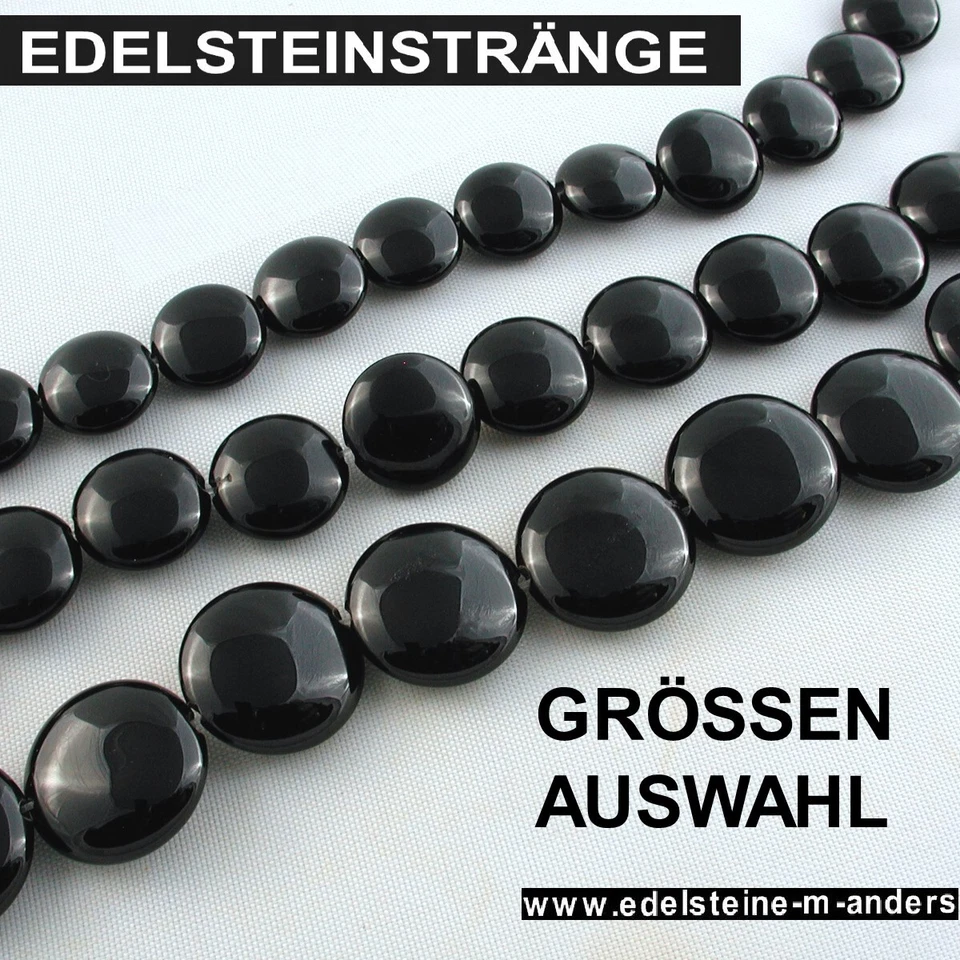 Edelstein Perlen Onyx Scheiben Strang Achat Schwarz Schmucksteine Schmuckperlen - Bild 1 von 1