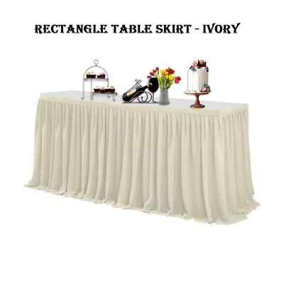 Rectangle Ivory Table Skirt Cover for Weddings Baby Showers Party Decorations - Image 1 of 4