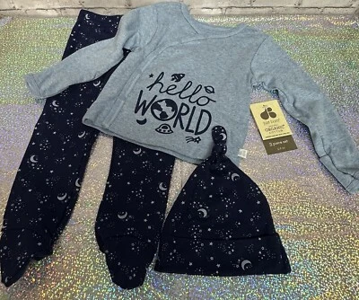 Recién nacido 6/9 meses 3 piezas conjunto para dormir parte superior inferior sombrero pijama infantil NUEVO Foto 1 de 4