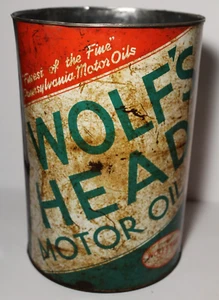 Large 1950s Wolf's Head Oil Can Vintage 5 Quart Oil Can Oil City Pennsylvania - Picture 1 of 20