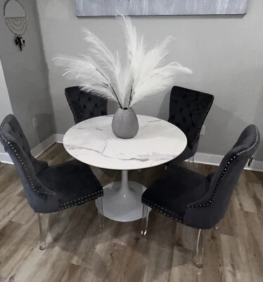 Мрамор стекла обеденный стол и комплект 4 стула новый - Изображение 1 из 4
