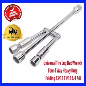 Universal Tire Lug Nut Wrench Four 4 Way Heavy Duty Folding 13/16 1/16 3/4 7/8 - Picture 1 of 7
