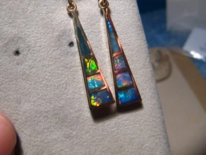 Large Gem Grade Opal Earrings , Solid 14 k Yellow Gold - Picture 1 of 14