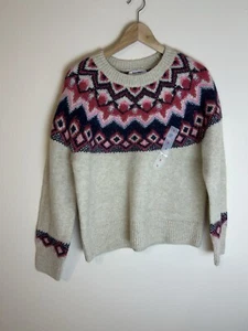 Old Navy S Wool Blend Sweater Pullover Fair Isle Nordic Tan Beige Small Size - Picture 1 of 5