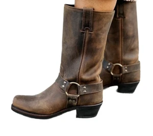 Frye Women’s Harness Boots O-Ring Distressed Leather Block Heel NEW Sz 7 - Picture 1 of 17