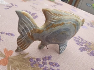 Steinfigur Fisch Marmoriert Handarbeit aus Naturstein - Bild 1 von 3
