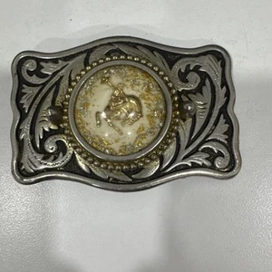 Cintura cowboy vintage oro 24k fiocco fibbia western tono argento rara anni 80 - Foto 1 di 6