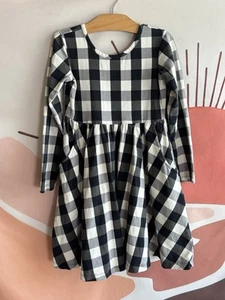 Hanna Andersson Black White Buffalo Plaid Dress Girls Size 6-7 120 cm - Picture 1 of 4