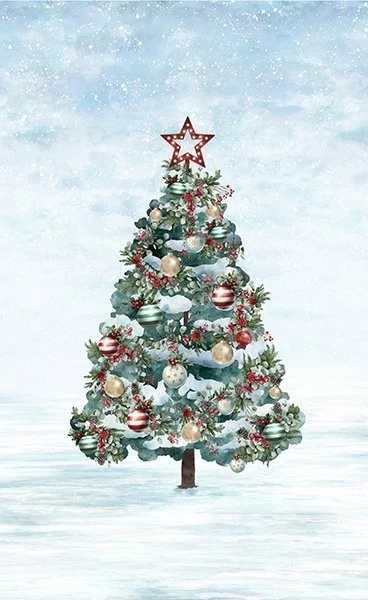 Hoffman Cozy Tidings X5597 307 Snow Tree Panel 26" Panel  Cotton - Image 1 of 1