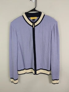 St. John Jacket Women's Large Purple Full Zip Wool Blend Long Sleeve Stretch - Picture 1 of 11