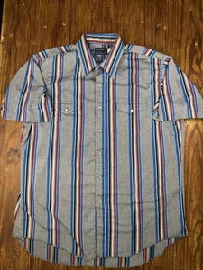 🔥Vtg Wrangler Shirt Sz XL 17 1/2 X Long Tails Pearl Snap Western Short Sleeve - Picture 1 of 10