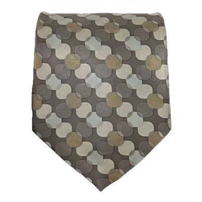 Corbata DKNY 100 % seda para hombre gris beige geométrica diseñador negocios informal neutra Foto 1 de 4