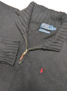 Vintage Polo Ralph Lauren Quarter Zip dicker Strickpullover schwarz Herren XL - Bild 1 von 8