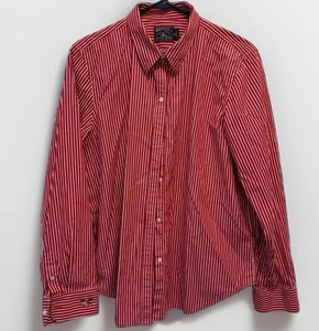 Damen XL ROT WEISS gestreiftes Button Down Hemd Langarm Baumwolle American - Bild 1 von 3