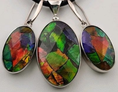 Conjunto de pendientes y colgantes ovalados de plata 925/ammolita facetada indonesia Foto 1 de 4