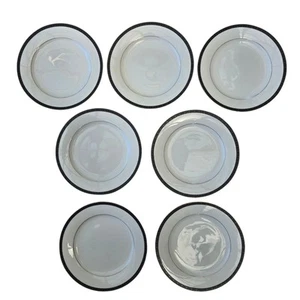 Noritake Peking 2229 White Geometric Black Trim Band Salad Plate Set Of 7 - Picture 1 of 5